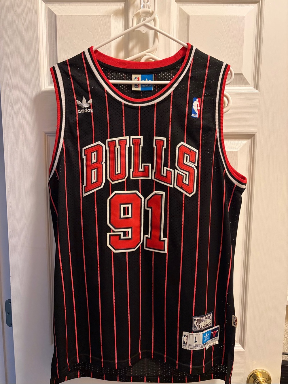 adidas Dennis Rodman Chicago Bulls #91 Retro Pinstripe Jersey